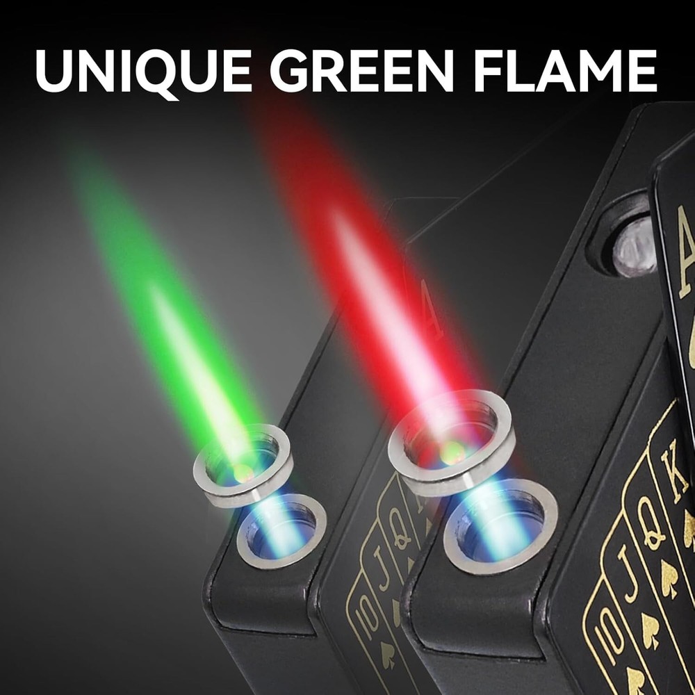 2 Pack Jet Torch Lighter Ace Card Lighter Green Flame Refillable Butane Lighter