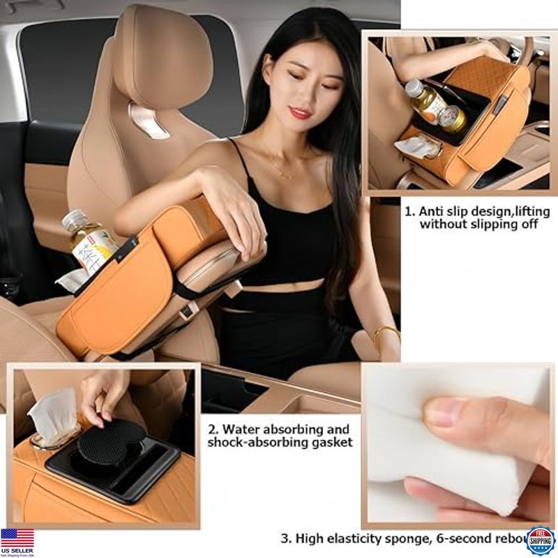 Premium Memory Foam Armrest Cover - Universal Console Protector with Cup Holder