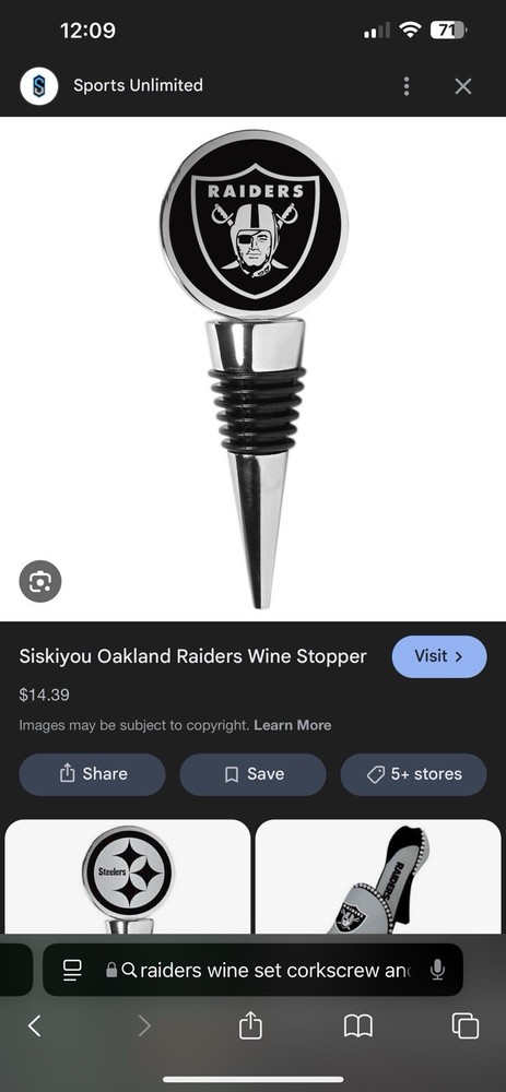 Raiders Corkscrew And Wine Stopper
