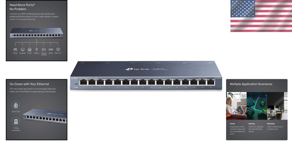 Gigabit Ethernet Network Switch with 16 Ports