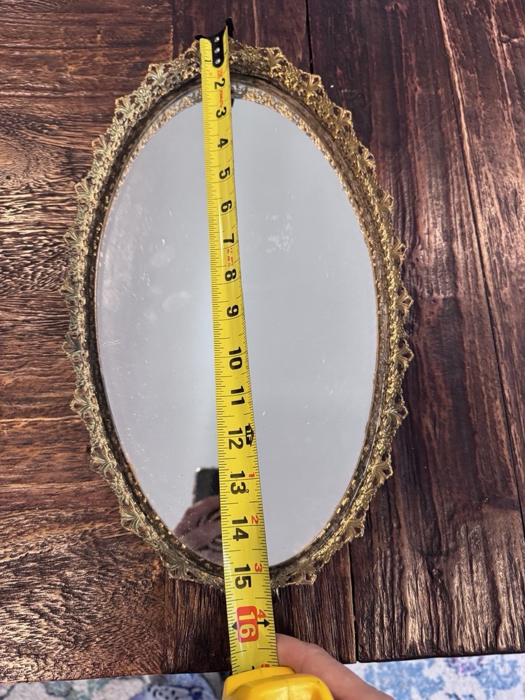 Vintage Table Mirror Tray With Gold Frame.