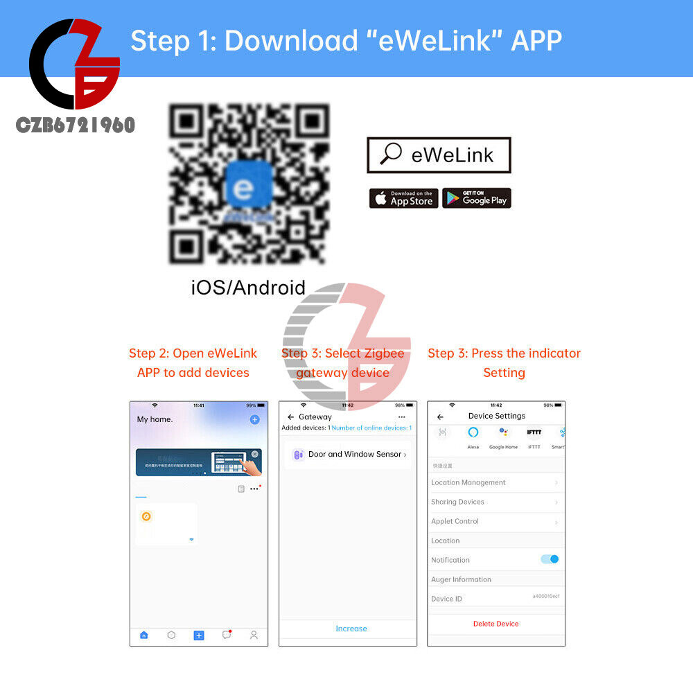 TUYA Wireless WIFI ZigBee Home Security Door Sensor App Control Notification 3V