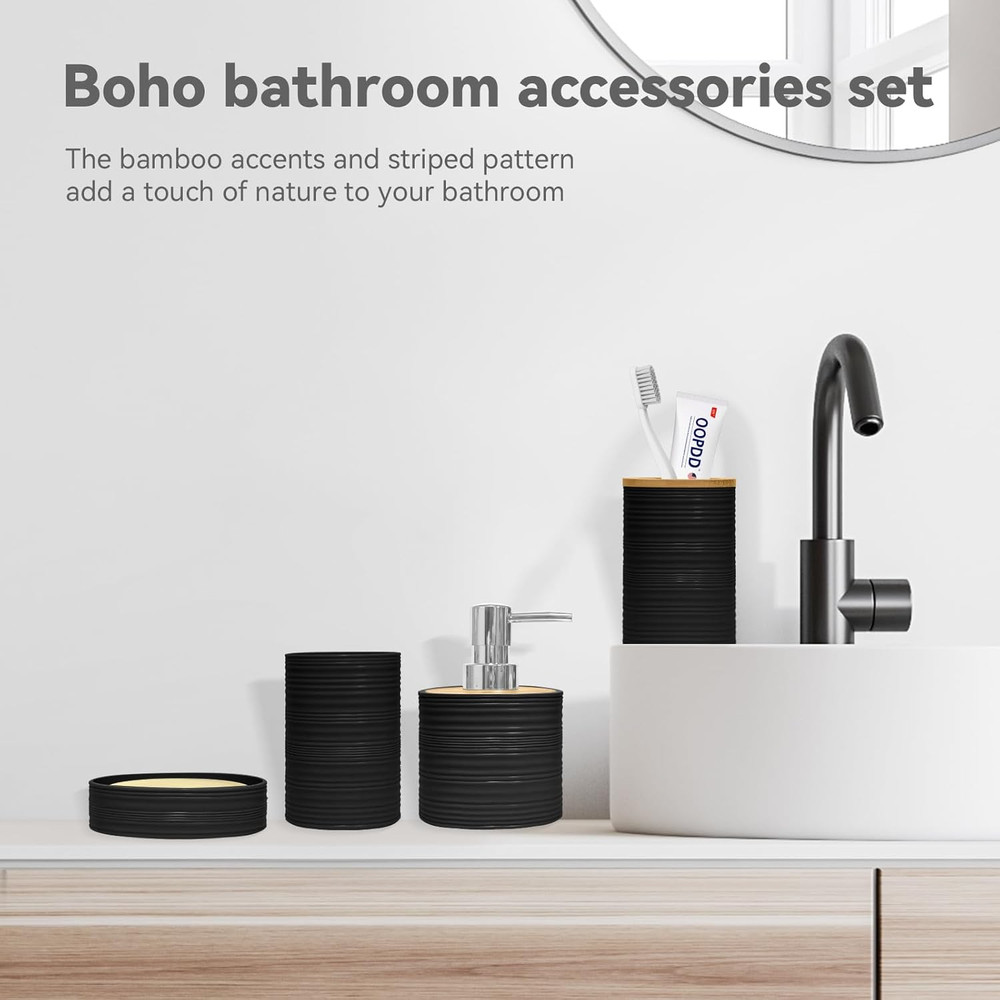 Bathroom Accessories Set 4 PCS, Bamboo Bathroom Accessory Set Includes Soap Dish