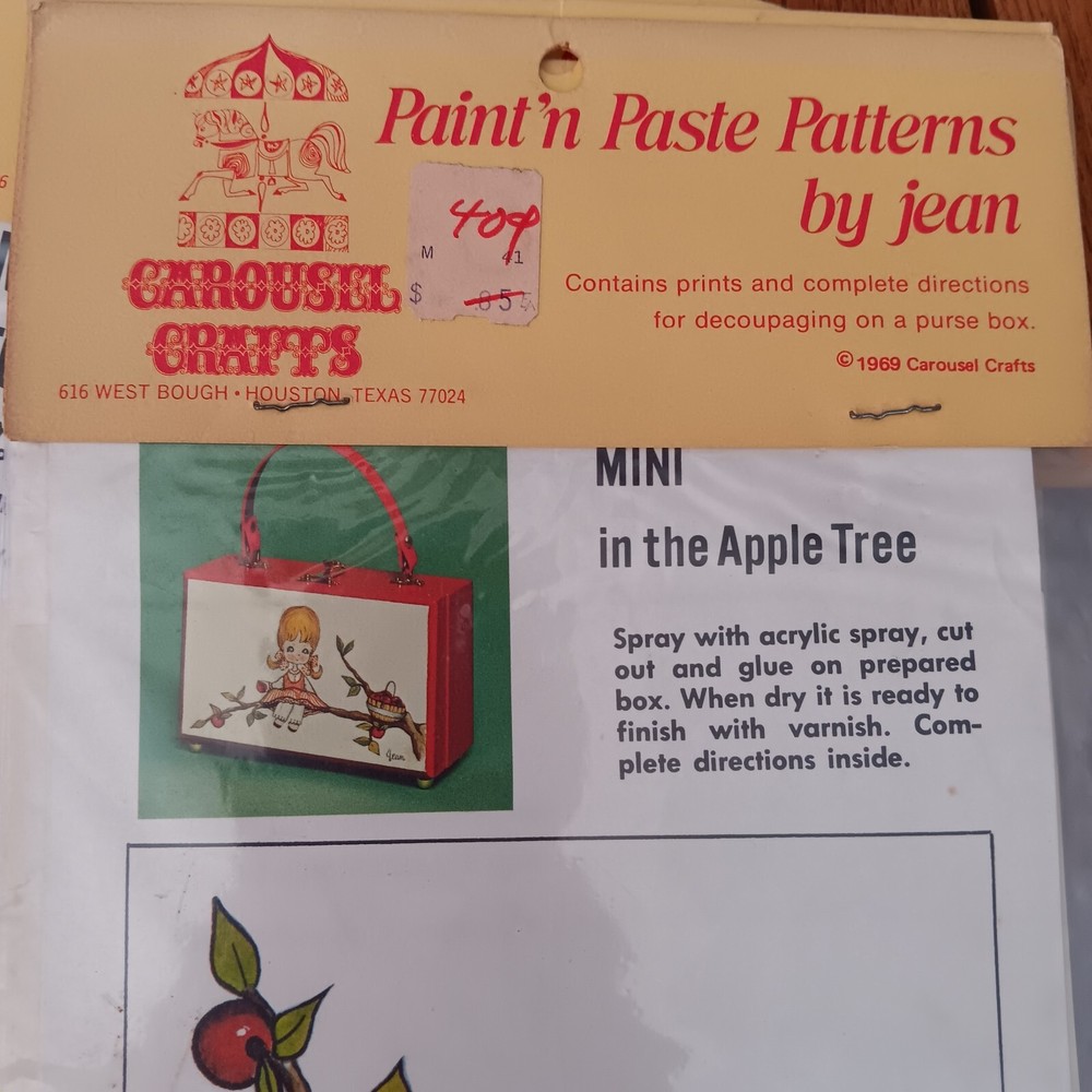 1969 Paint'n Paste Patterns By Jean 4 Different Patterns. Never Opened.
