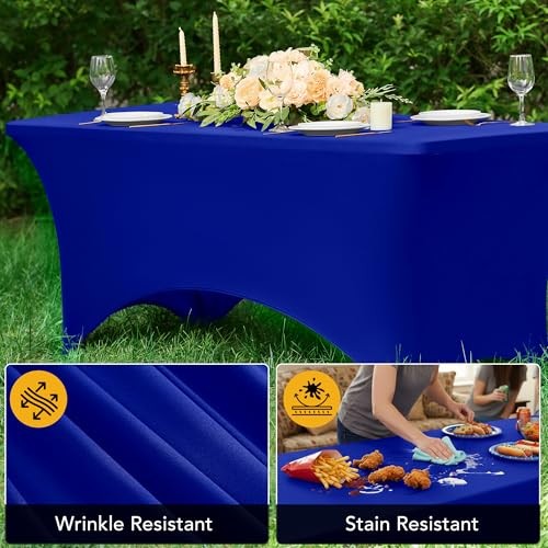 6-Pack Premium Spandex Tablecloths for 6ft Rectangle 6 FT | 6 Pack Royal Blue