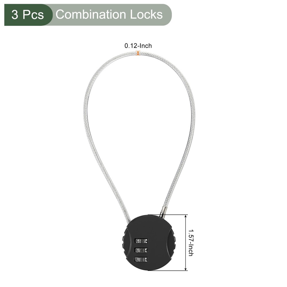 3 Pack Combination Locks, 3 Digit Outdoor Code Padlock (Black, 11.8-Inch)