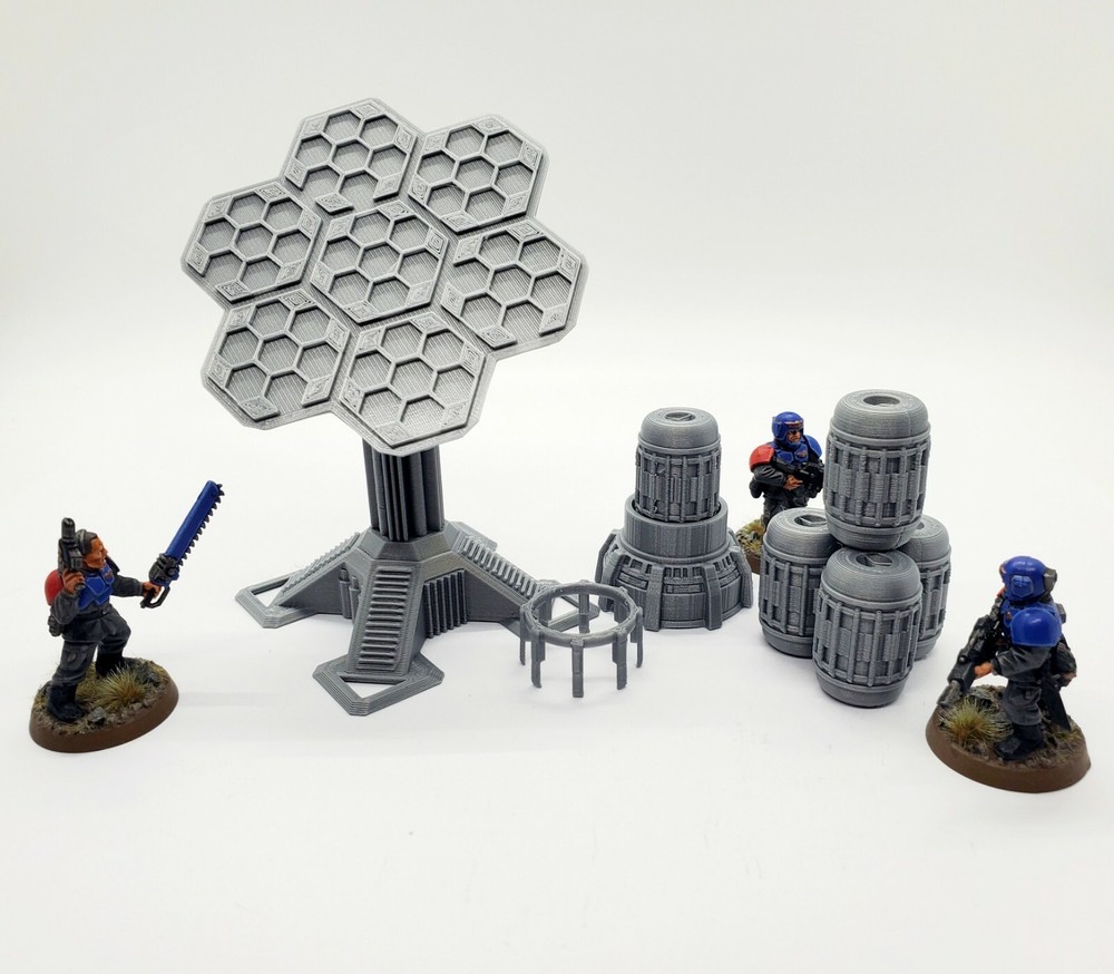 3d Printed Terrain Solar Array w/Energy Cells for Tabletop Gaming. 3D Wargaming