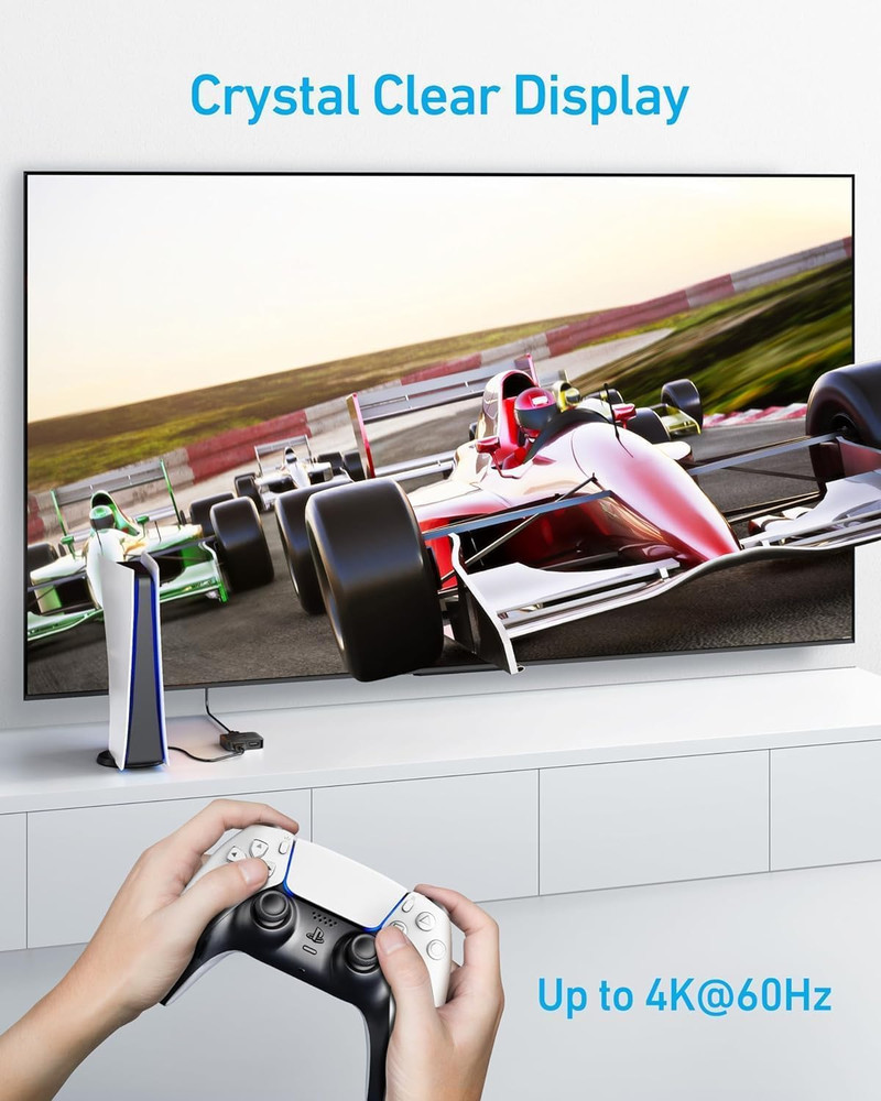 HDMI Switch, 4K@60Hz HDMI Switcher, 2 in 1 Out with Smooth Finish, Supports HDR,