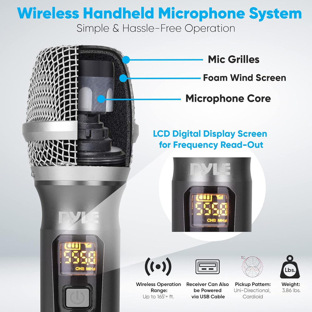 Dual UHF Wireless Microphone System - Professional Handheld Dynamic Cordless Mic