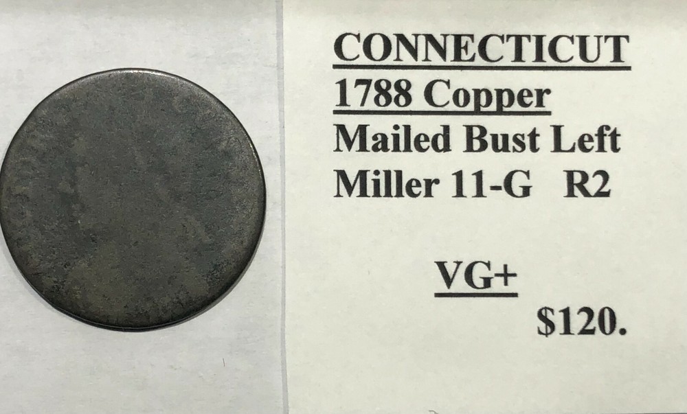 Connecticut 1788 Copper Mailed Bust Left Miller 11-G R2