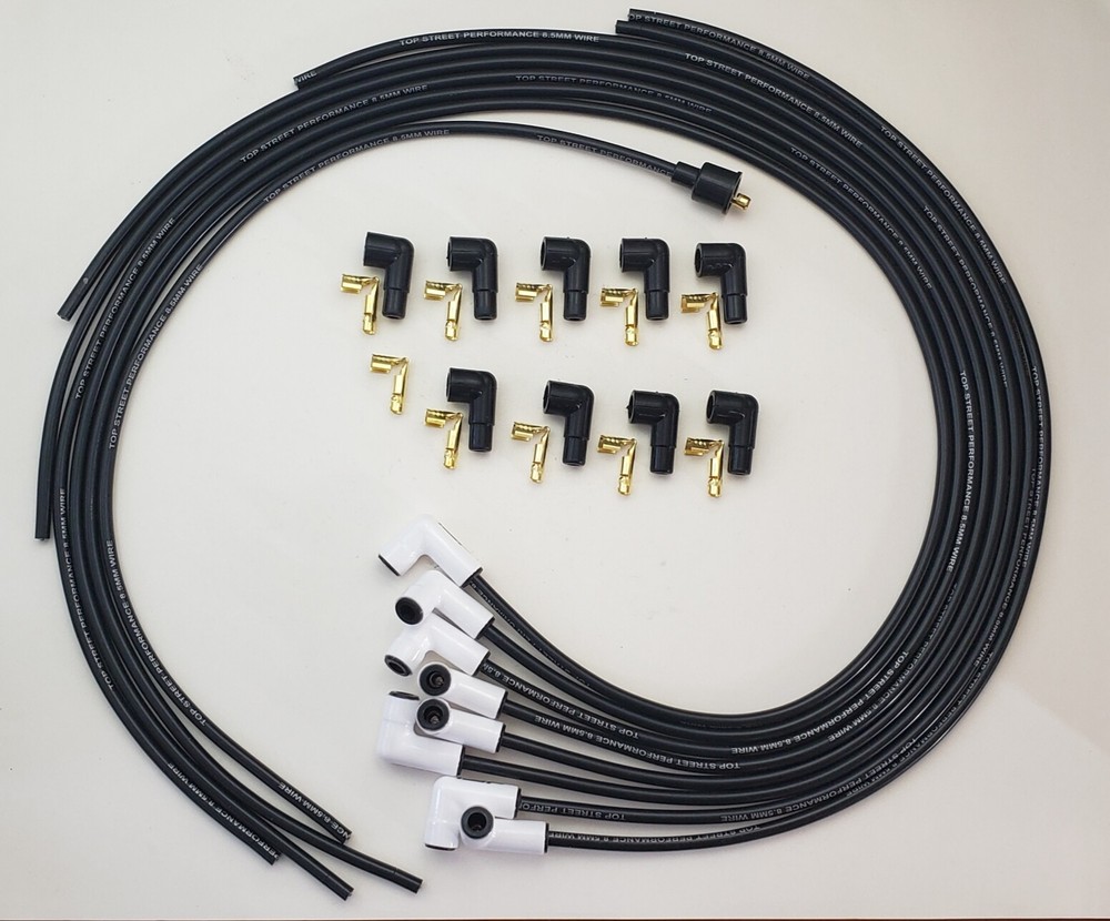 CHEVY 350 CERAMIC 90 DEGREE BOOT 8.5MM UNIVERSAL SPIRAL SPARK PLUG WIRES POINTS