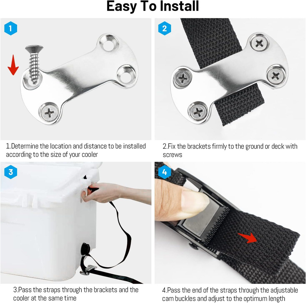 Cooler Tie Down Strap Kit with Deck Plates for Truck Boat Cooler Secure Mount