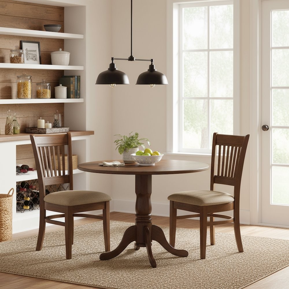 3-Piece Dining Set, Drop Leaf Table, 2 Microfiber Chairs, Espresso Finish