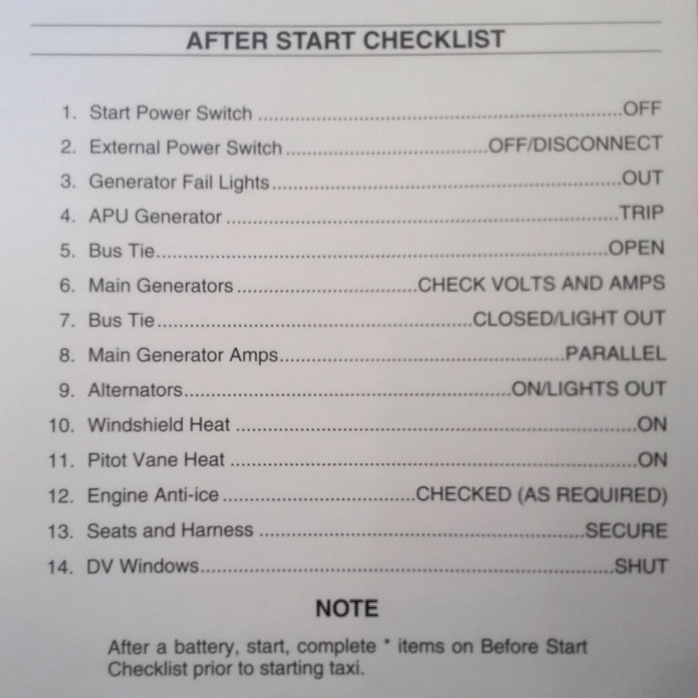 Hawker 800 & BAe 125 Series 800A 800B Pilot Checklist