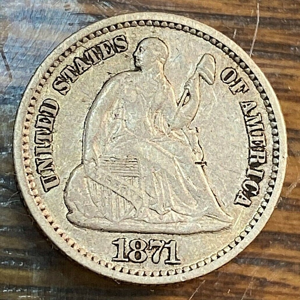 1871 Seated Liberty Half Dime Nice Original AU CHN