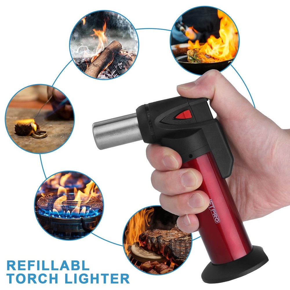 JETPRO Butane Torch Lighter One-hand Operation Kitchen Cooking for Red