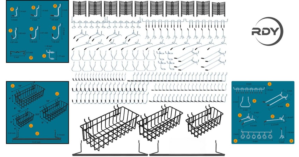 Heavy-Duty 310PCS Pegboard Hooks Assortment with Baskets for Tool Organization