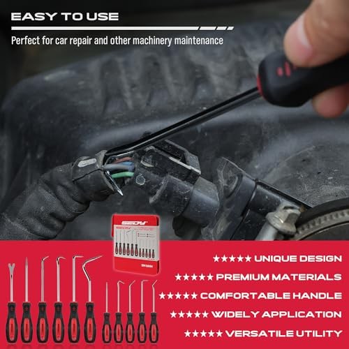 11-Piece Large Hook and Pick Set with Clip Removal Tool, Precision O-Ring