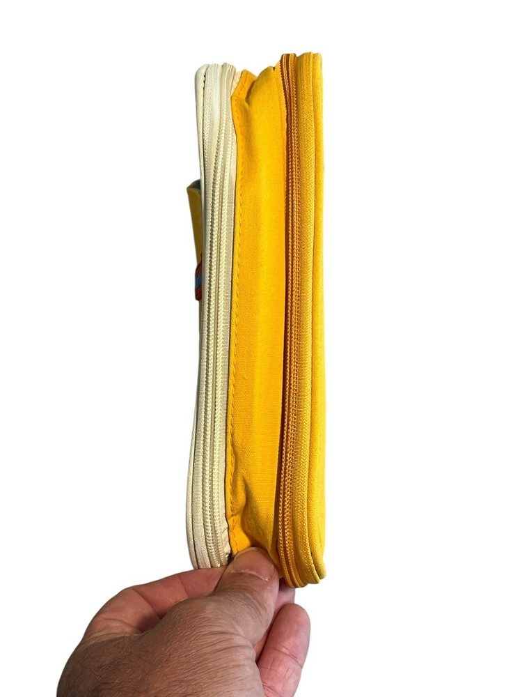 Deer & Forest Canvas Pencil Case Expandable Yellow White Multi Compartment NEW