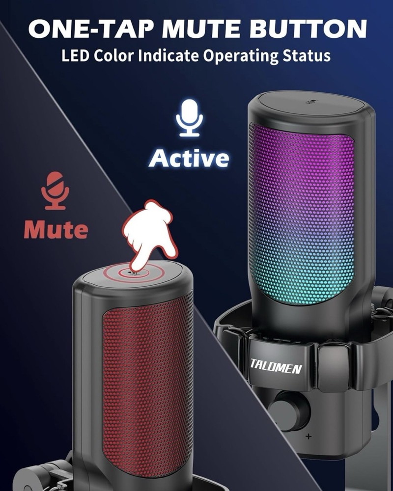 Talomen Gaming Microphone USB PC Mic With Gain Adjustment & Zero Latency Mode