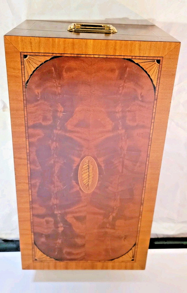 Vintage Inlaid Veneered w/ Hinged Lid Small Trunk-Large Document Box Conch Shell