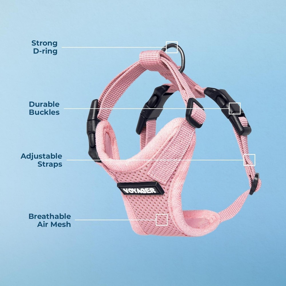 All Weather Mesh Pet Harness Medium Pink Lightweight Adjustable for Active Pets