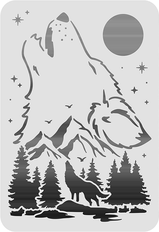 7.5"x10" Clear Plastic Stencil - Wolf (RO218)-