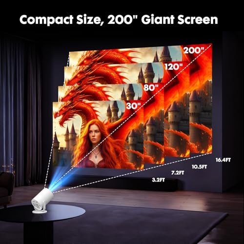 [Built-in Apps] Mini Projector with WiFi and Bluetooth & Android 12, 1-White