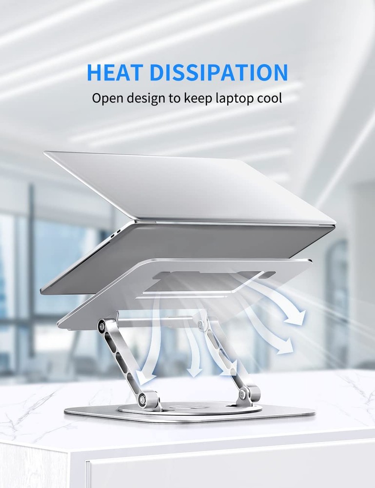 AOEVI Adjustable Computer Stand with 360 Rotating Base, Ergonimic B-Silver