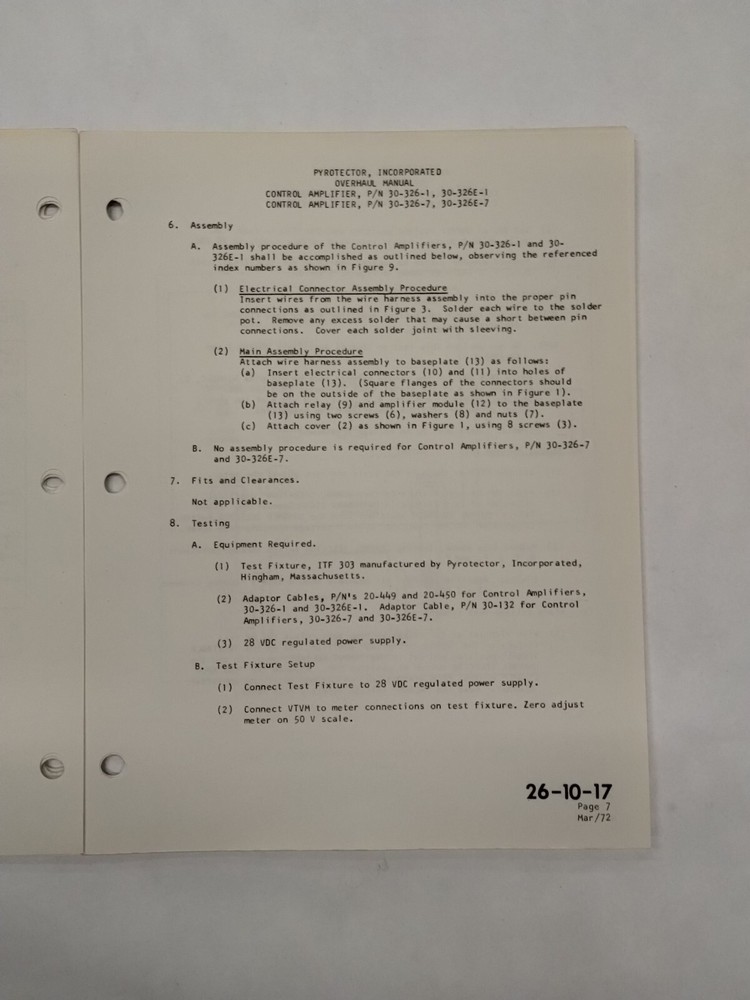 Pyrotector Incorporated Control Amplifiers Overhaul Manual-Original