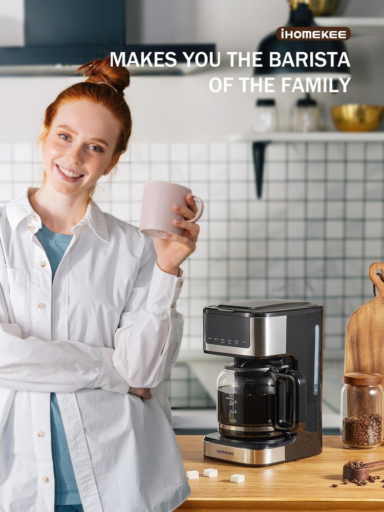 Ihomekee Coffee Maker, Programmable Drip Large 12 Cups, Black,Silver