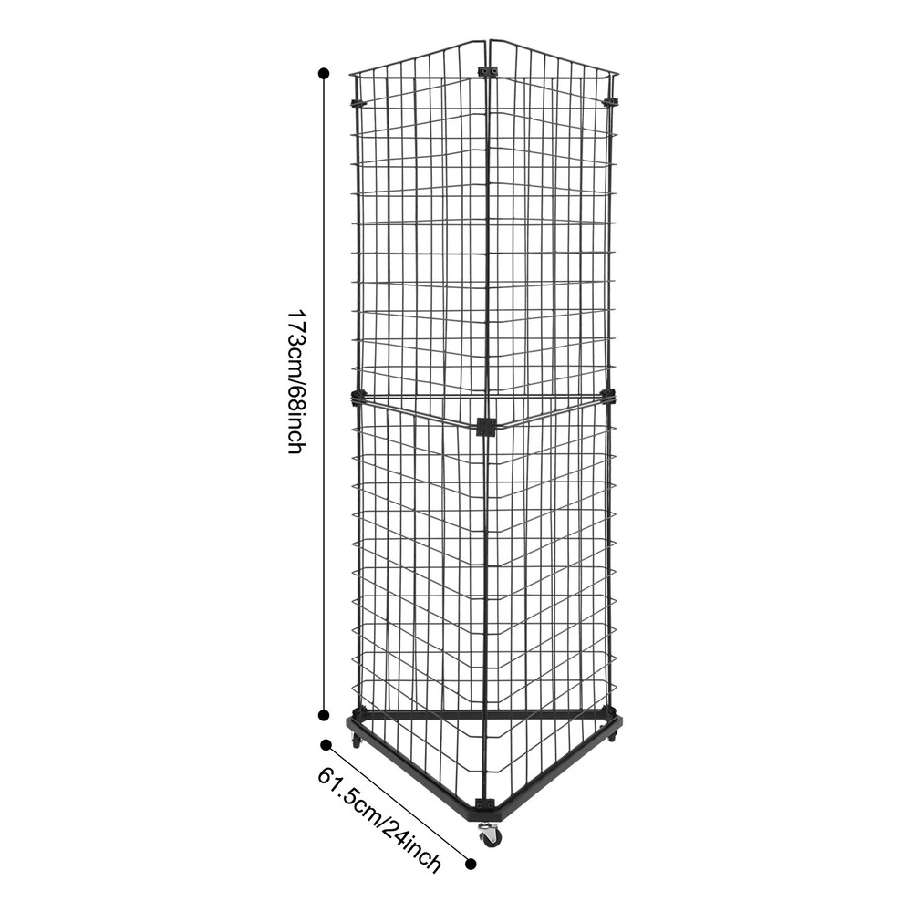Triangle Wire Grid Display Stand with Casters - Stable Corner RackUS