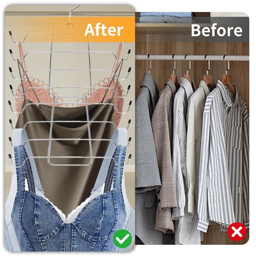 2Pcs Multi-Layer Folding Hangers - 360°Swivel Hook Space Saving Hanger for Ta...