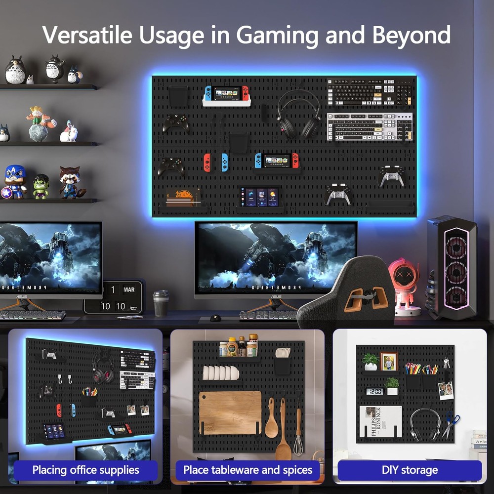 Pegboard Combination Kit, Modular White Pegboard Wall Organizer with 4 Pegboa...