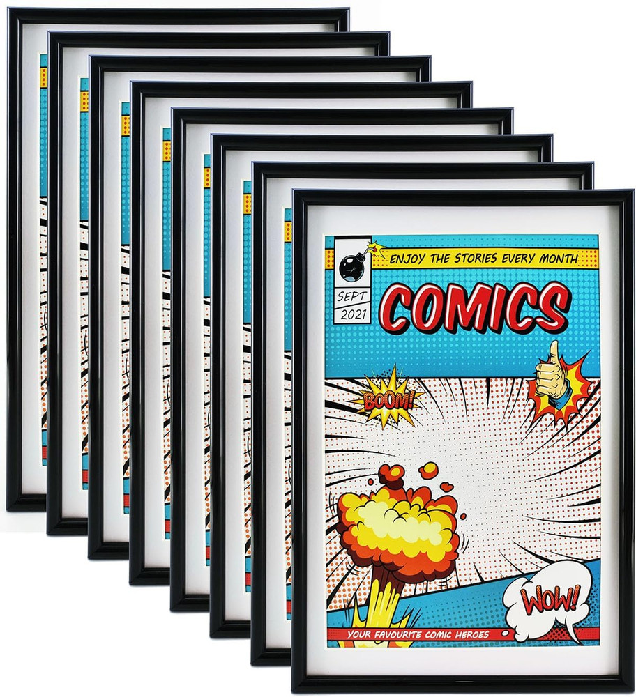 Comic Book Frame, 8 Pack, UV Protection,White Mat, Fits Current Comics up to 6 3