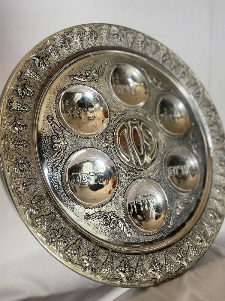 Large Silver Plated Passover Judaica Plate