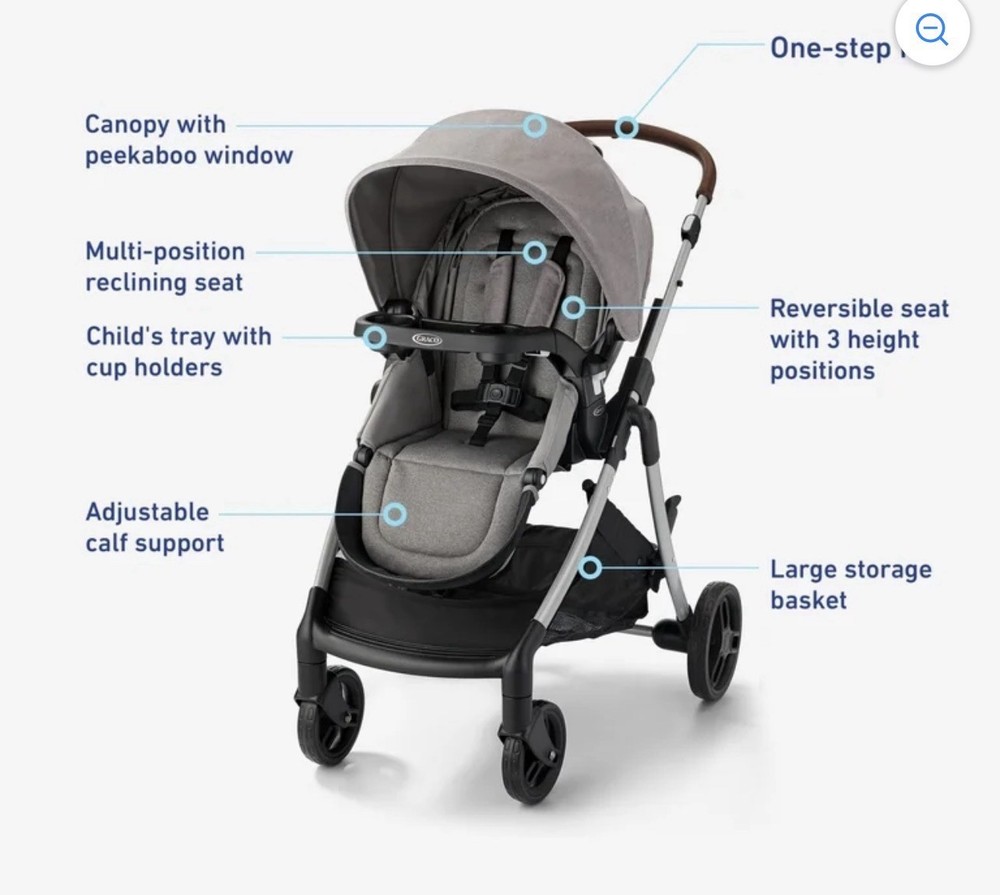 Graco Modes Closer Travel System Stroller Grey Black Single Reversible Folding