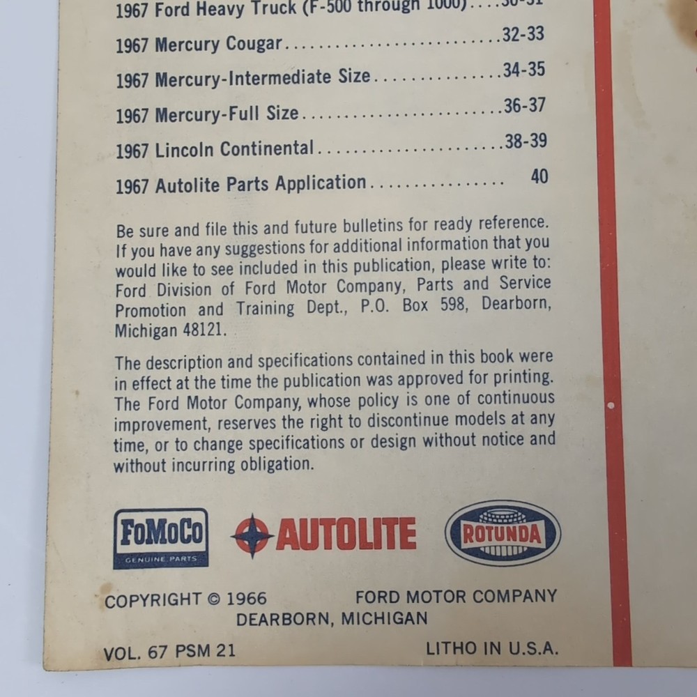 Shop Tips Ford 1967 Announcement Issue Spec Guide 1966