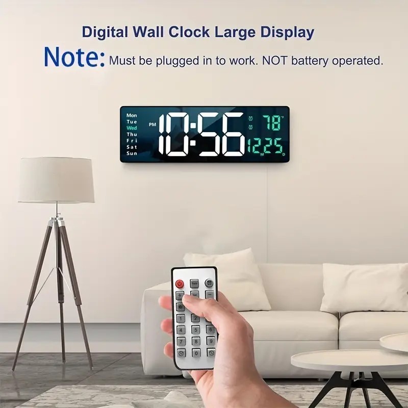 16" Large Digital Wall Mount LED Clock Count Down Timer Brightness Adjustment US