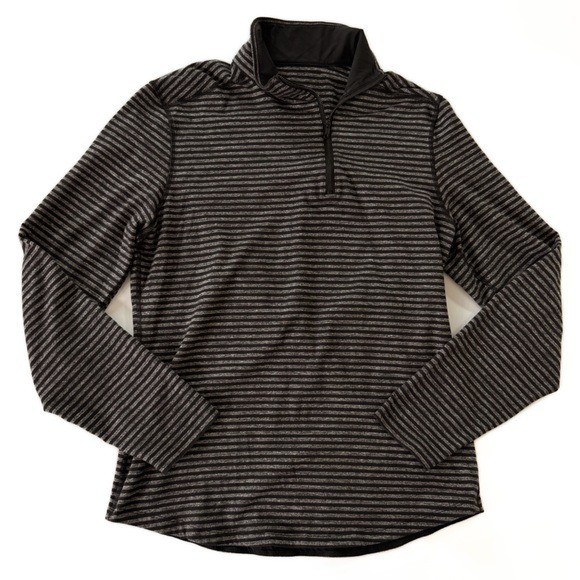 Lululemon Pullover Men’s Medium Black Gray Striped Studio 1/2 Zip Shirt