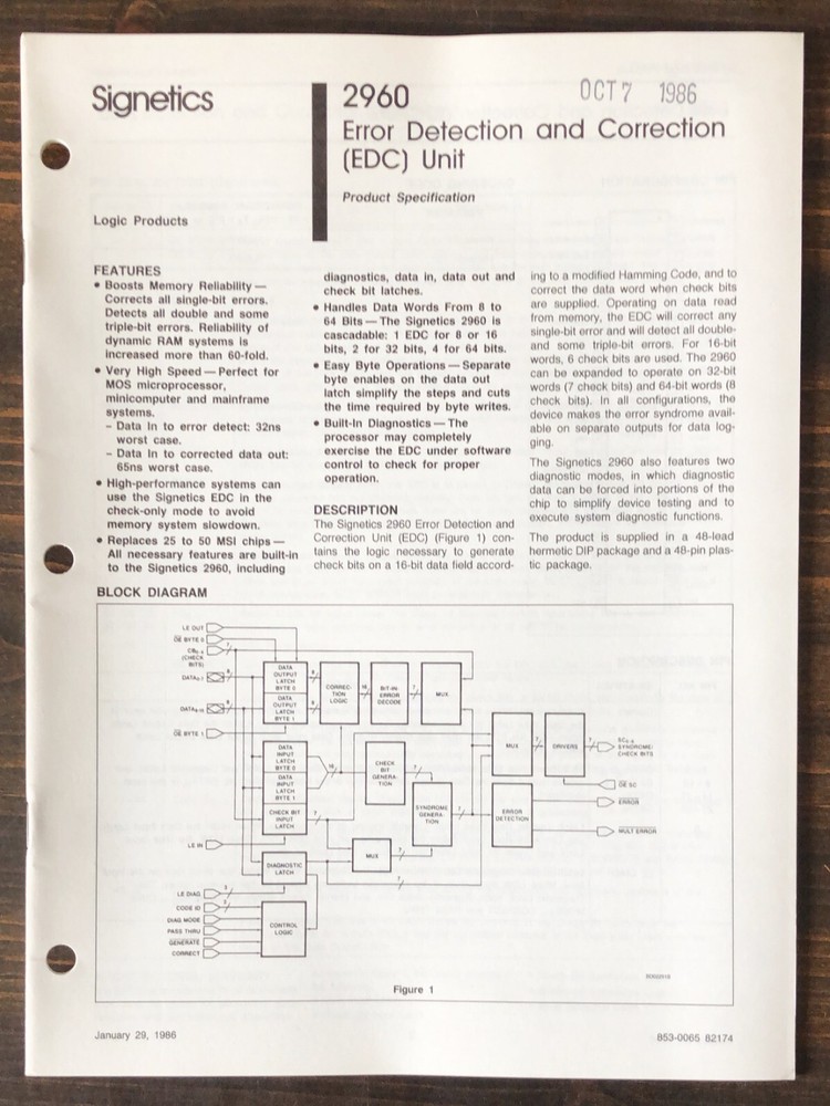 Signetics - 2960 Error Detection And Correction Unit (1986)