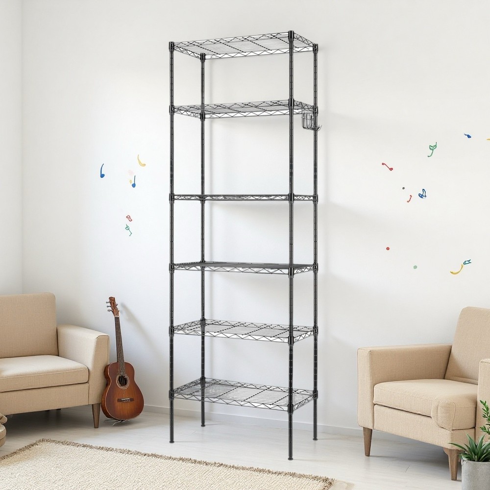 6-Tier Rolling Wire Shelving Unit - Heavy Duty, Modular, Adjustable & Black