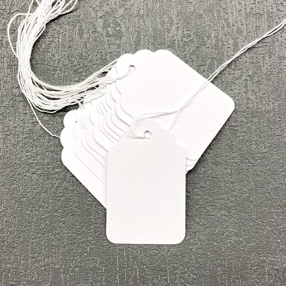 100 Marking Tags - White Price Tags with String for Jewelry Display