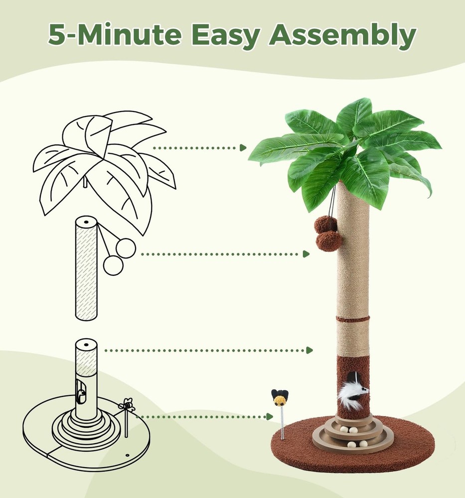 Made4Pets 35" Tall Cat Scratching Post with Sisal Rope, Interactive Hanging B...