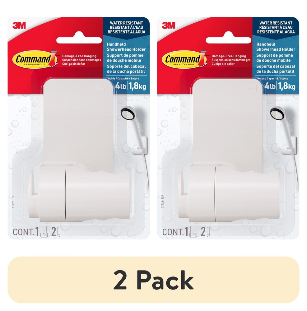 Command Bath Shower Head Holder, White, 1 Holder, 2 Large Strips, Bathroom
