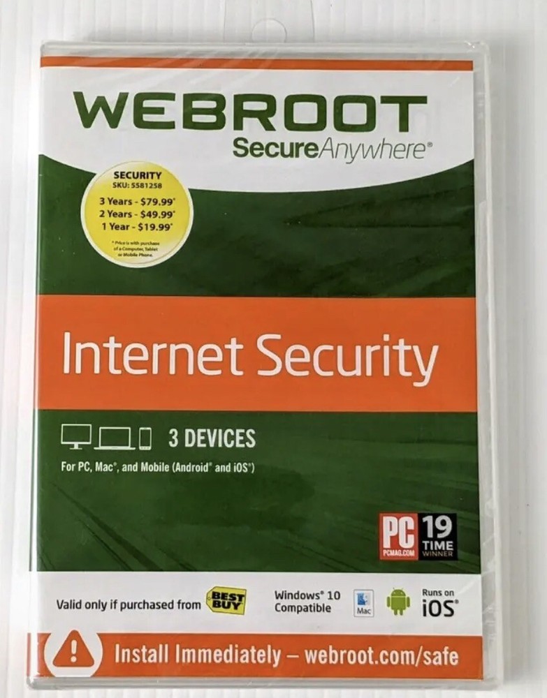 New Webroot Secure Anywhere Internet Security 3 Device Software CD Windows IOS