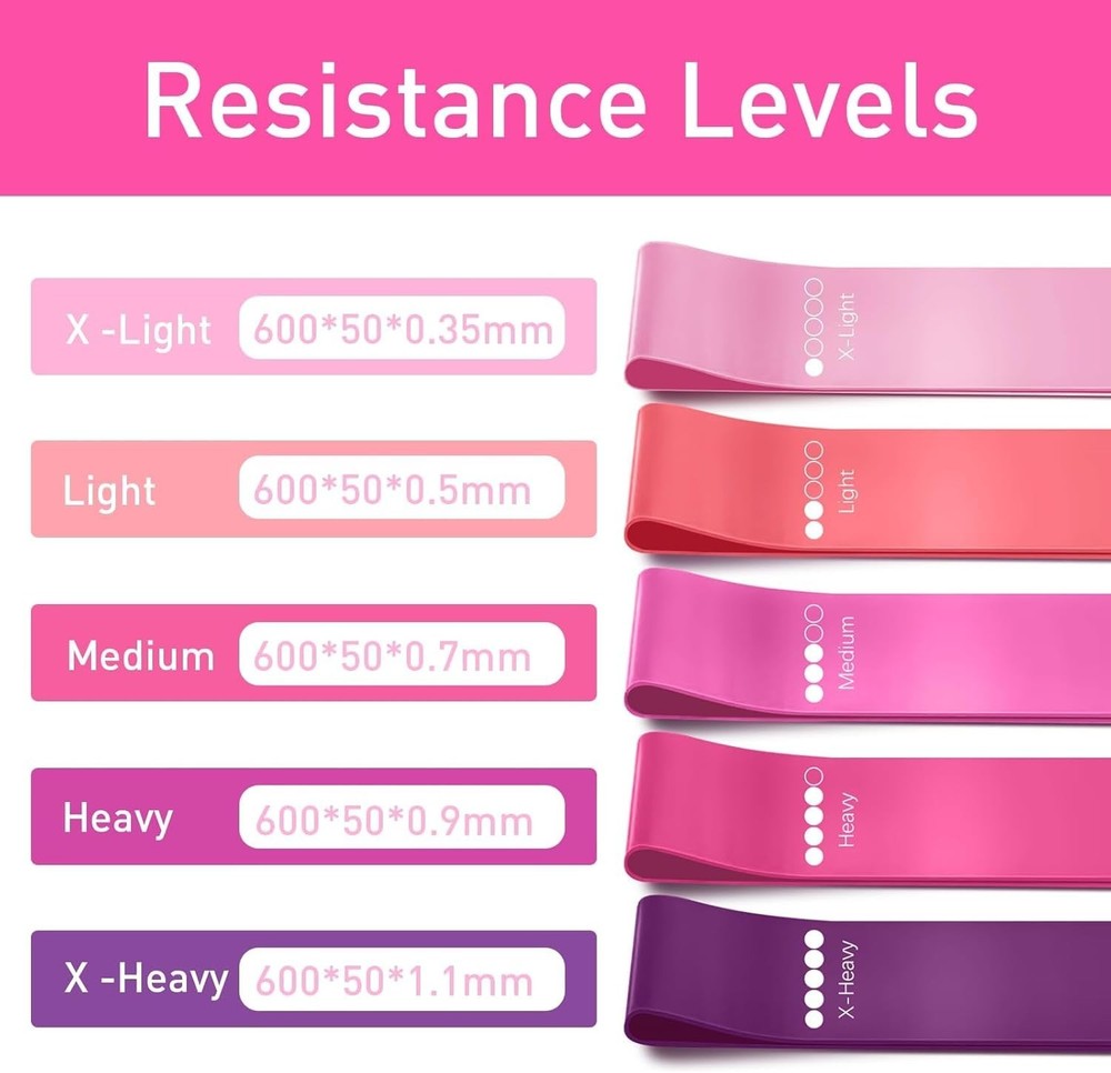 Adjustable Resistance Bands for Light Strength Training & Stretching - 5-Pack