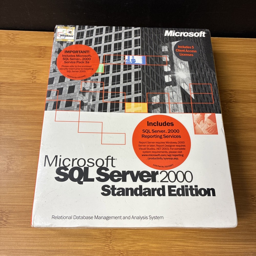 Microsoft SQL Server 2000 Standard Edition (includes 5 Client Access) New Sealed