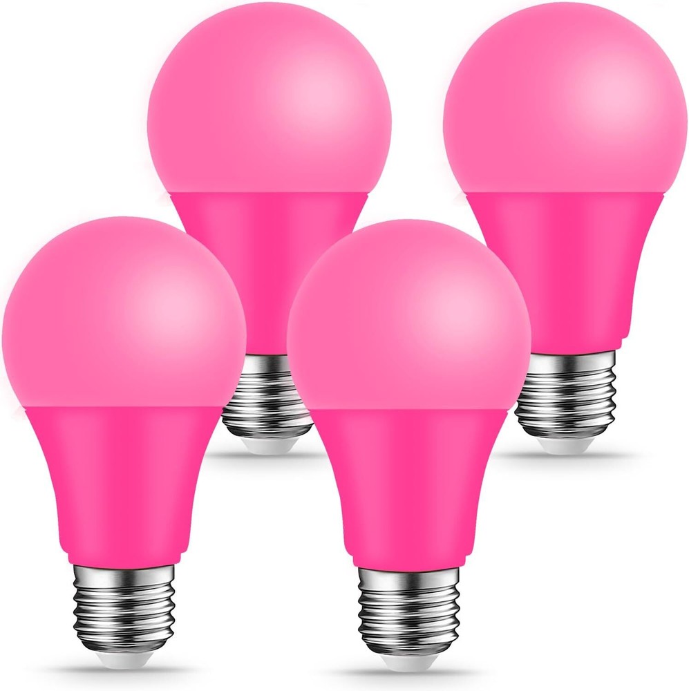 Pink Light Bulbs - [ 4 Pack ] - 9W（60W Equivalent） E26 Base LED Colored Light...
