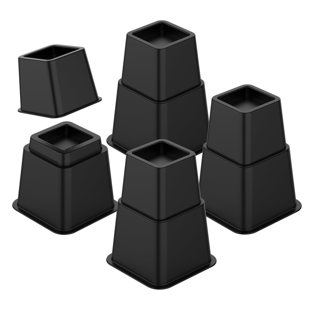 Adjustable Bed Risers 3 5 8 Inch Heavy Duty Stackable 4 Pack Black 1300lb